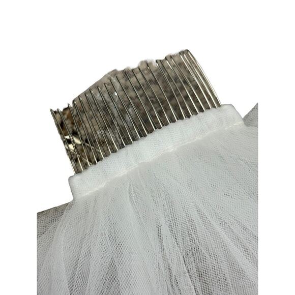 Unbranded White Tulle Rhinestone Sequin Beaded Bridal Wedding Veil Blusher Comb - Picture 7 of 7